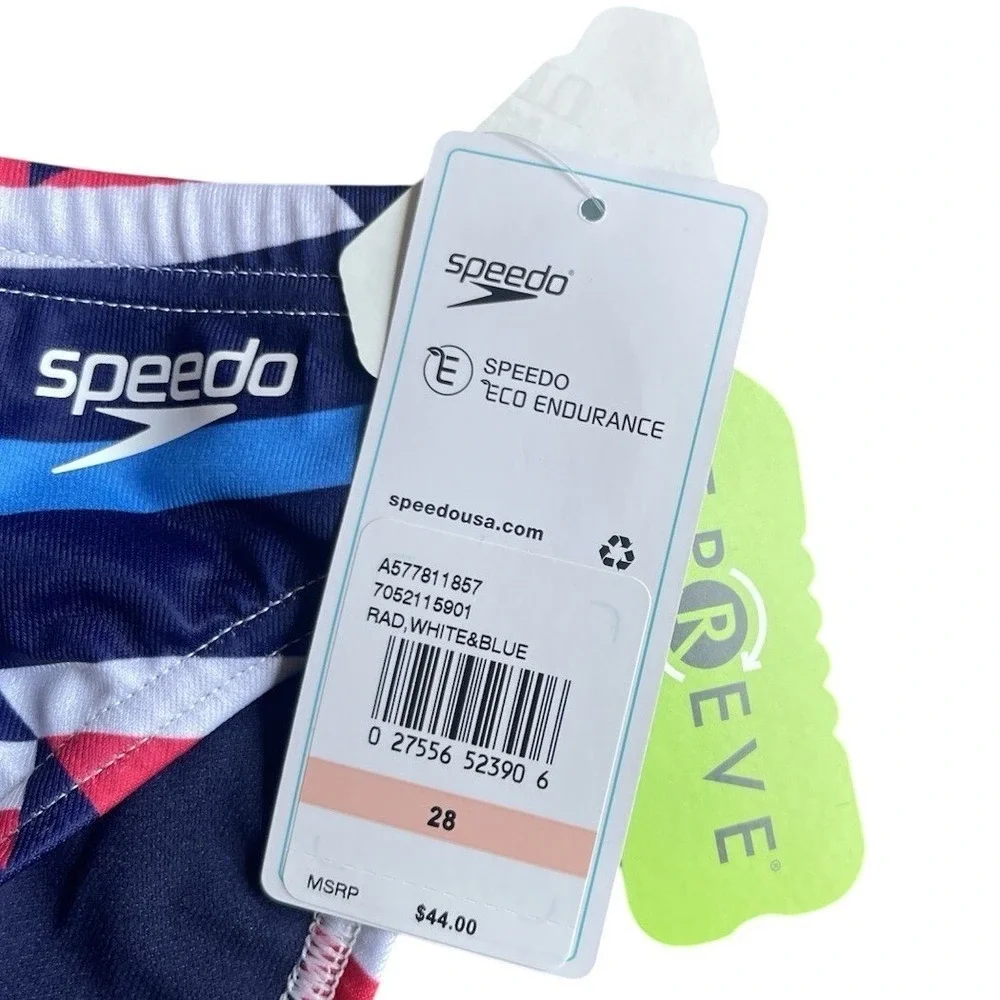 Speedo Eco Endurance Rad White & Blue Patriotic USA Stars Men Swim Brief 28 NWT